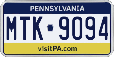 PA license plate MTK9094