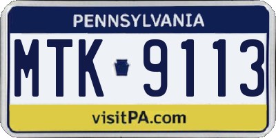 PA license plate MTK9113