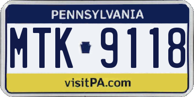 PA license plate MTK9118