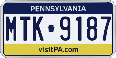 PA license plate MTK9187