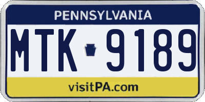 PA license plate MTK9189