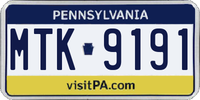 PA license plate MTK9191