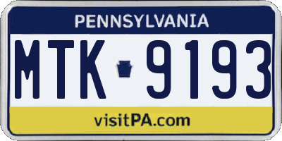 PA license plate MTK9193