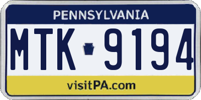 PA license plate MTK9194