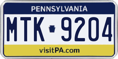 PA license plate MTK9204