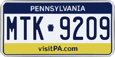PA license plate MTK9209