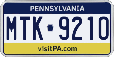 PA license plate MTK9210