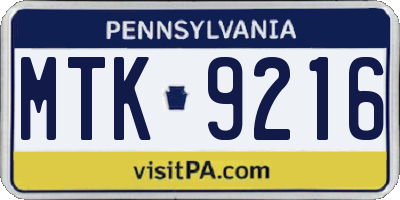 PA license plate MTK9216