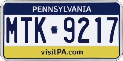 PA license plate MTK9217