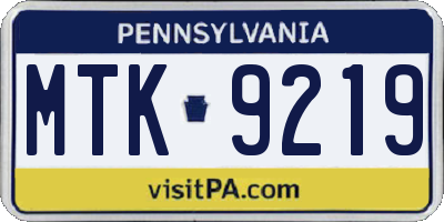 PA license plate MTK9219