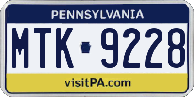 PA license plate MTK9228