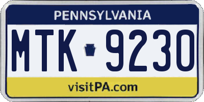 PA license plate MTK9230