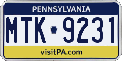 PA license plate MTK9231
