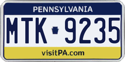 PA license plate MTK9235