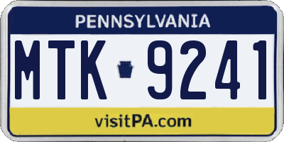 PA license plate MTK9241