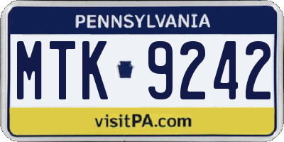 PA license plate MTK9242