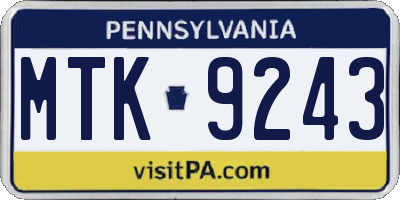 PA license plate MTK9243