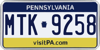 PA license plate MTK9258