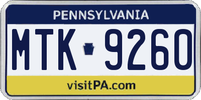 PA license plate MTK9260