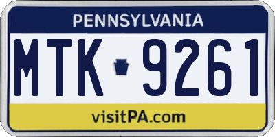 PA license plate MTK9261