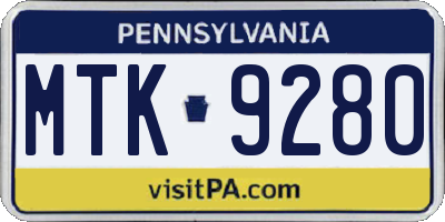 PA license plate MTK9280