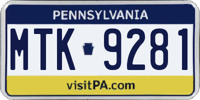 PA license plate MTK9281