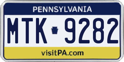 PA license plate MTK9282