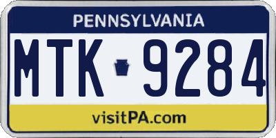 PA license plate MTK9284