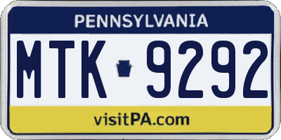 PA license plate MTK9292