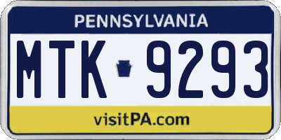 PA license plate MTK9293