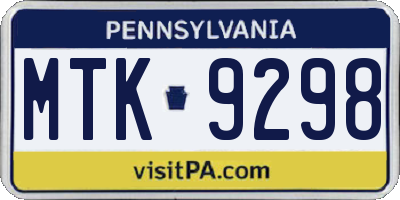PA license plate MTK9298