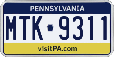 PA license plate MTK9311