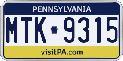 PA license plate MTK9315