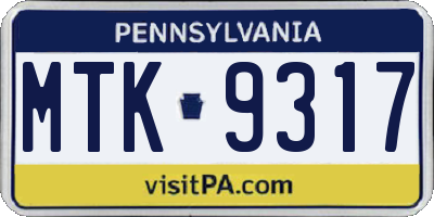 PA license plate MTK9317