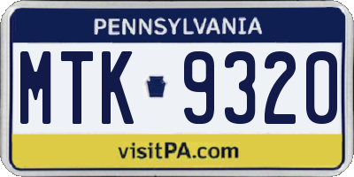 PA license plate MTK9320