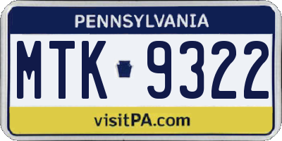 PA license plate MTK9322