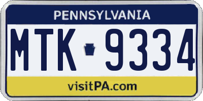 PA license plate MTK9334