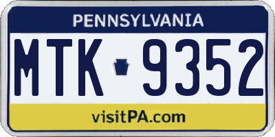 PA license plate MTK9352