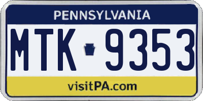 PA license plate MTK9353