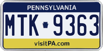 PA license plate MTK9363