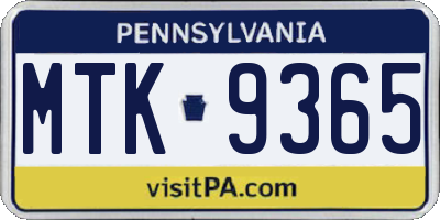 PA license plate MTK9365