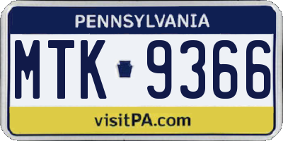 PA license plate MTK9366