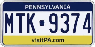 PA license plate MTK9374