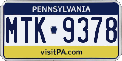 PA license plate MTK9378