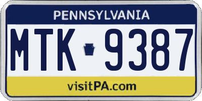 PA license plate MTK9387