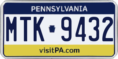 PA license plate MTK9432