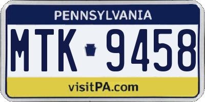 PA license plate MTK9458