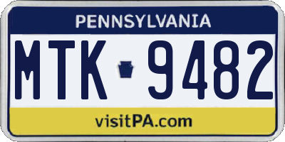 PA license plate MTK9482