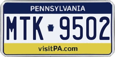 PA license plate MTK9502