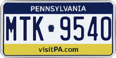 PA license plate MTK9540